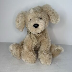 GUND 44131 Beige Tan Fluffy Puppy‎ Dog Corduroy Print Bow & Feet  Plush 9"